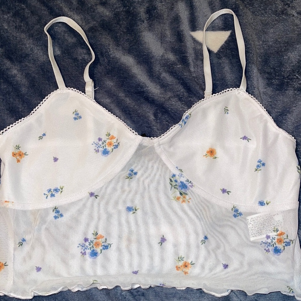 White floral mesh top